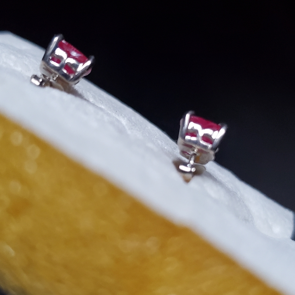 Genuine AfricanRuby Heart Stud Earrings in Platinum Over Sterling Silver 2.35ctw - Picture 5 of 8